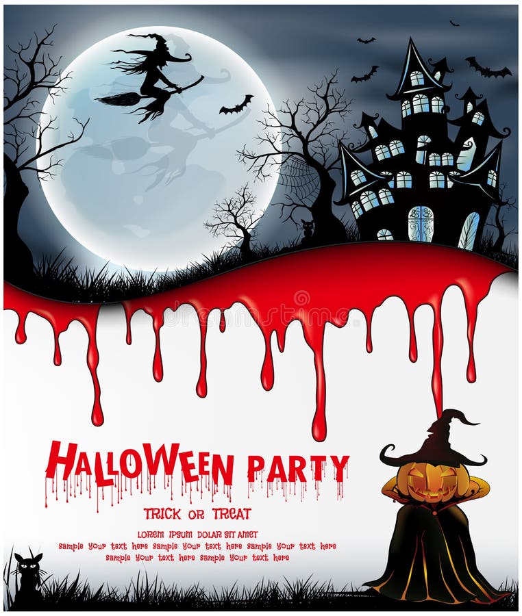 Happy Halloween background with pumpkin, full moon. Halloween party. Vector illustration