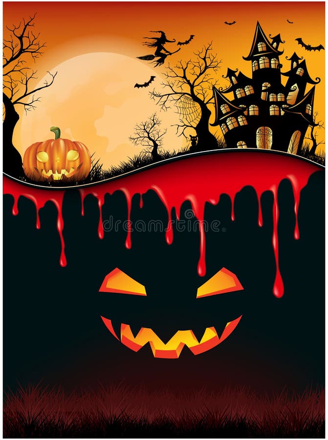 Happy Halloween background with pumpkin, full moon. Halloween party. Vector illustration