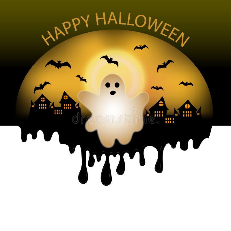 Happy Halloween backgrounds. Decoration with the falling drops for a poster or banner and sticker. Design elements with ghost, cas