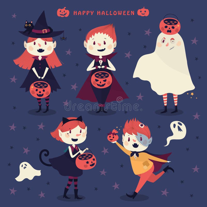 Happy Halloween characters stock illustration. Illustration of holiday ...