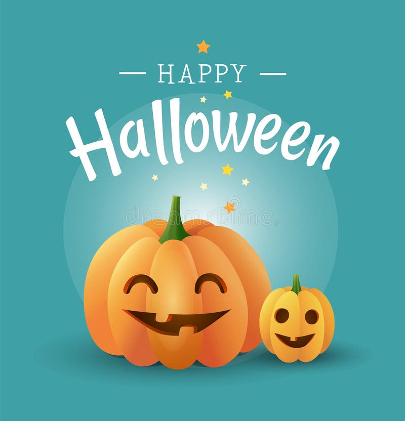 Halloween Smiling Funny Orange Pumpkin Illustration with Sweets and Candies  on Green Background. Trick or Treat Stock Vector - Illustration of banner,  funny: 195916869