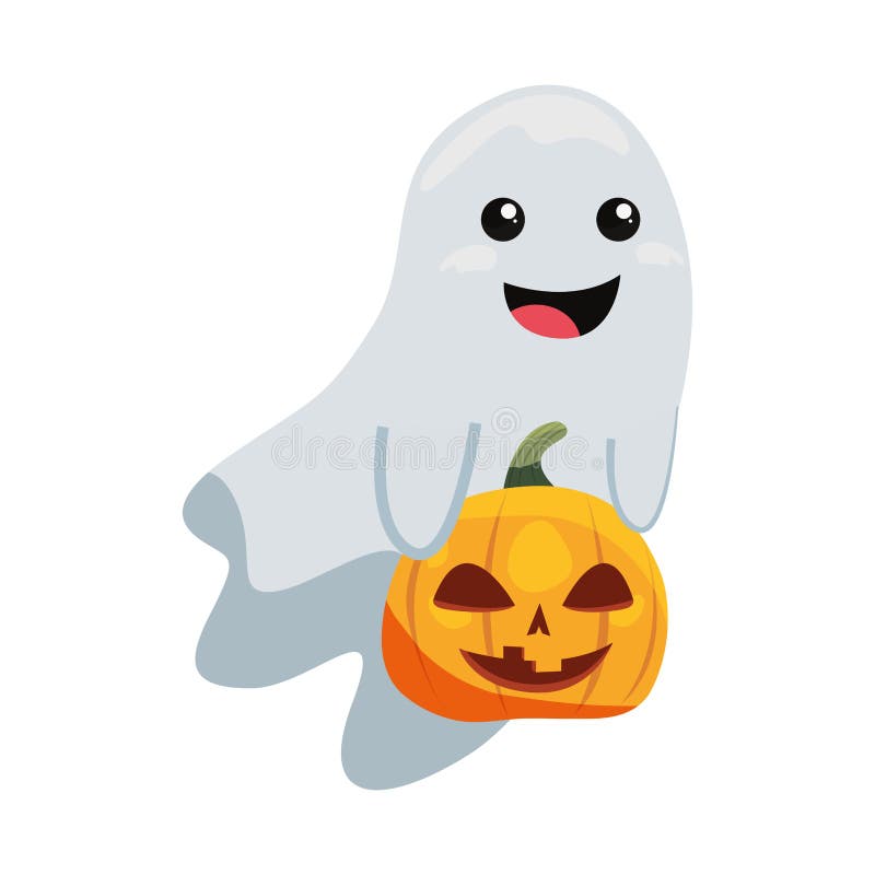 Happy Halloween Vintage Vector Illustration With Pumpkin And Ghost ...