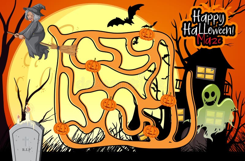 Halloween Maze - Dracula & Haunted House Stock Vector - Illustration of ...