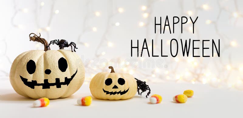 Happy Halloween message with pumpkins with spider stock photos Happy Halloween message with pumpkins with spider stock photos