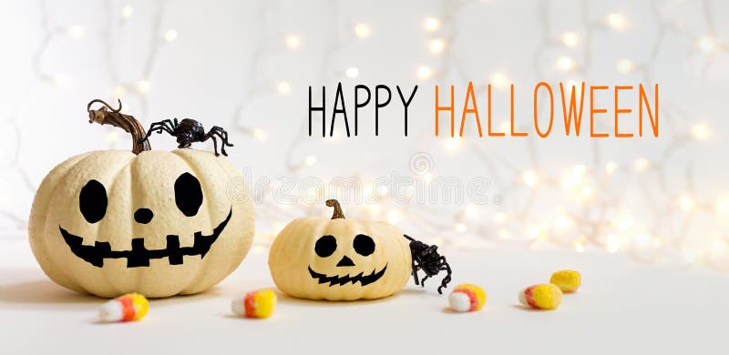 Happy Halloween message with pumpkins with spider royalty free stock photos Happy Halloween message with pumpkins with spider royalty free stock photos