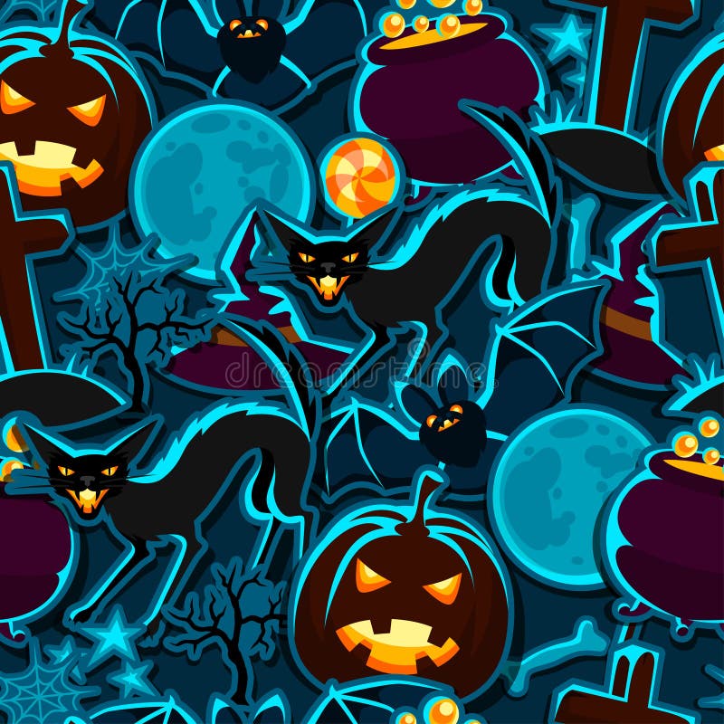Happy halloween seamless pattern with stickers