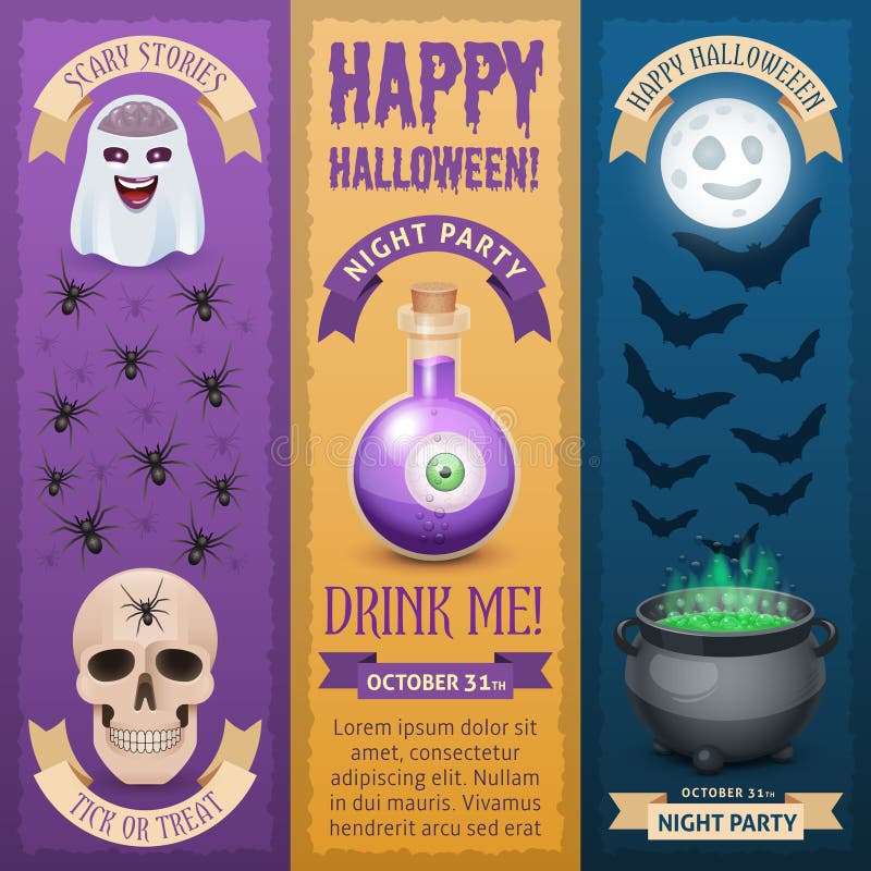 Happy Halloween Three Stylish Vertical Banners Stock Vector ...