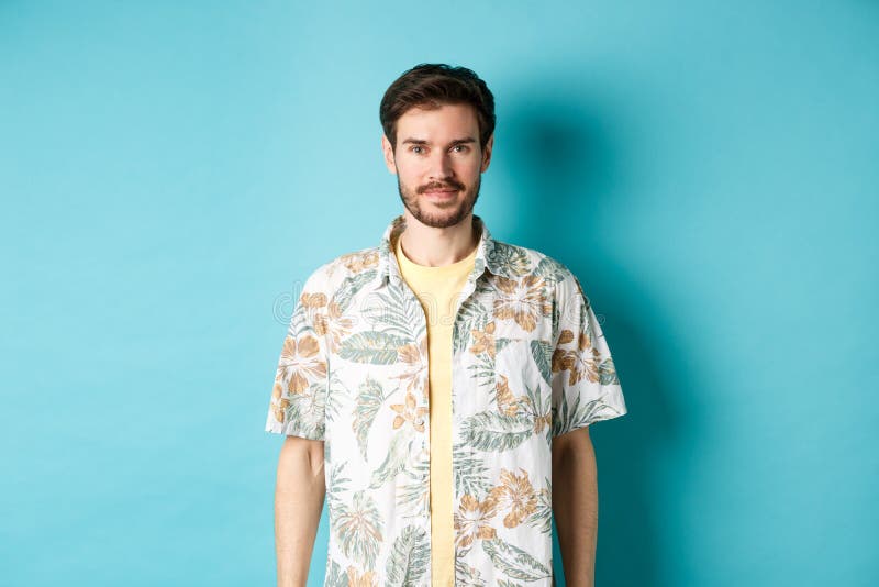 Happy Handsome Guy Smiling, Wearing Hawaiian Shirt on Vacation. Concept ...