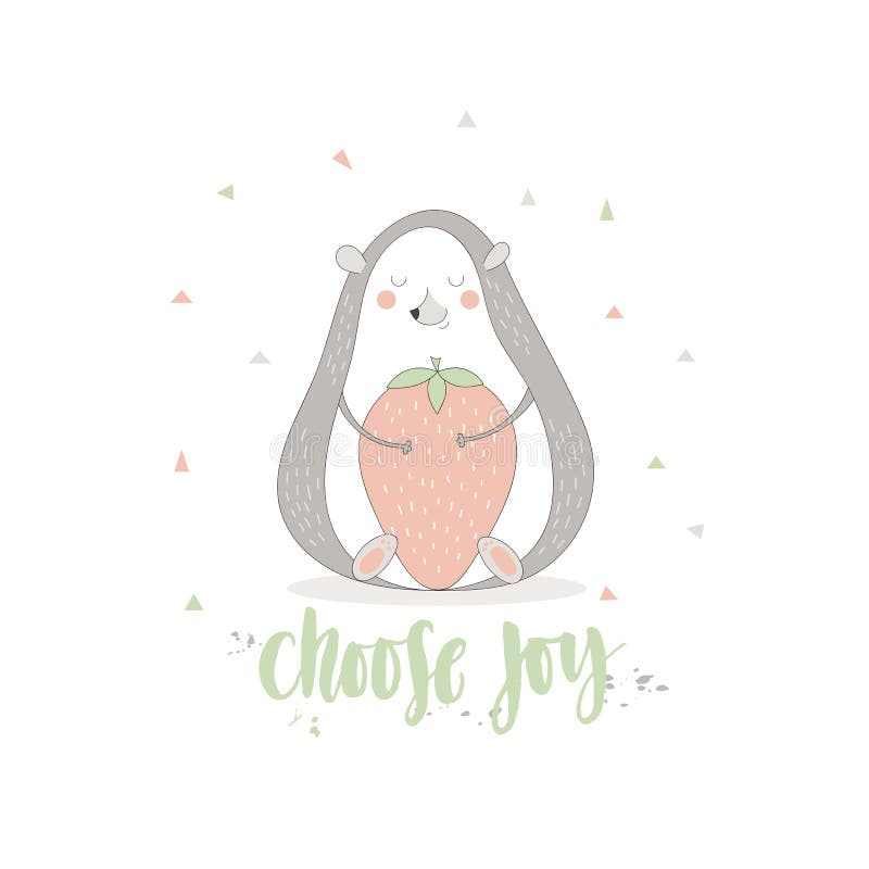 Happy hedgehog with strawberries and inscription vector illustration Happy hedgehog with strawberries and inscription vector illustration