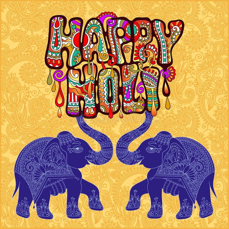 Happy Holi Design With Two Elephants On Floral Indian Background Stock ...