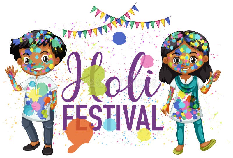 Happy Holi Fastival with Kids Cartoon Character Stock Vector - Illustration  of asian, cute: 231507711