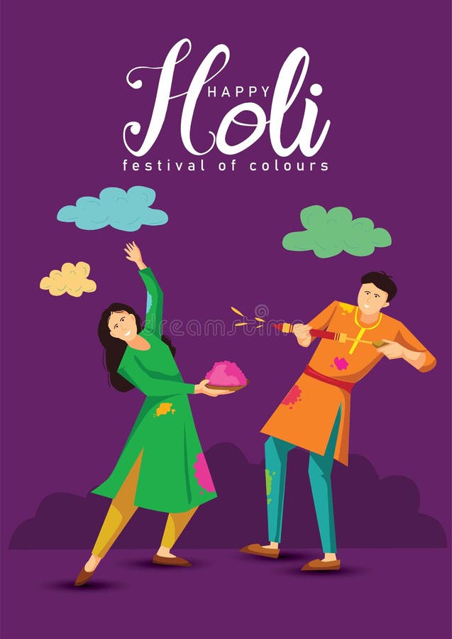 Happy Holi Indian Festival. Cartoon Young Couple Playing Holi on Colorful Costume Stock Vector - Illustration of celebration, background: 211487171 Happy Holi Indian Festival. Cartoon Young Couple Playing Holi on Colorful Costume Stock Vector - Illustration of celebration, background: 211487171