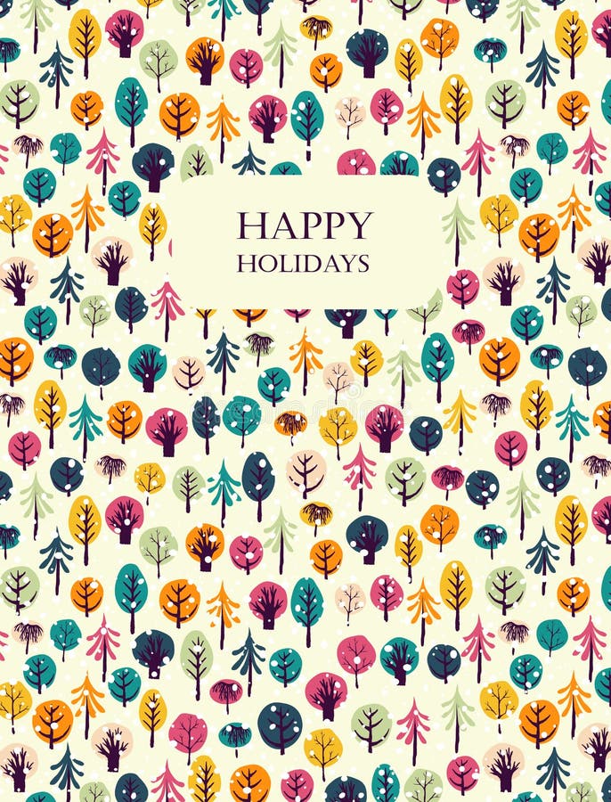 Happy holidays greeting card with trees