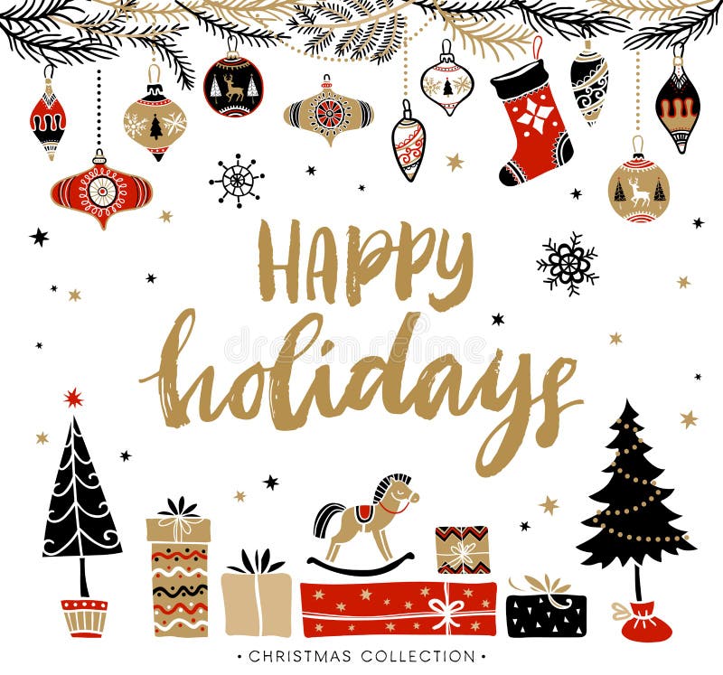 Happy holidays Ευχετήρια κάρτα Χριστουγέννων με την καλλιγραφία ελεύθερη απεικόνιση δικαιώματος