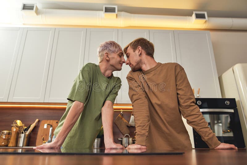 Happy Homosexual Male Pair Rubbing Their Noses Stock Image Image Of