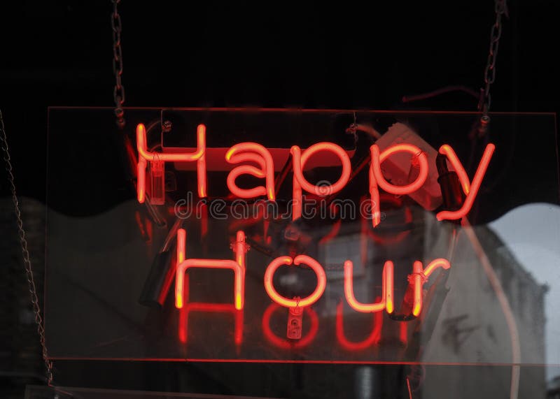 Happy hour neon light stock image. Image of hour, symbol 268374723
