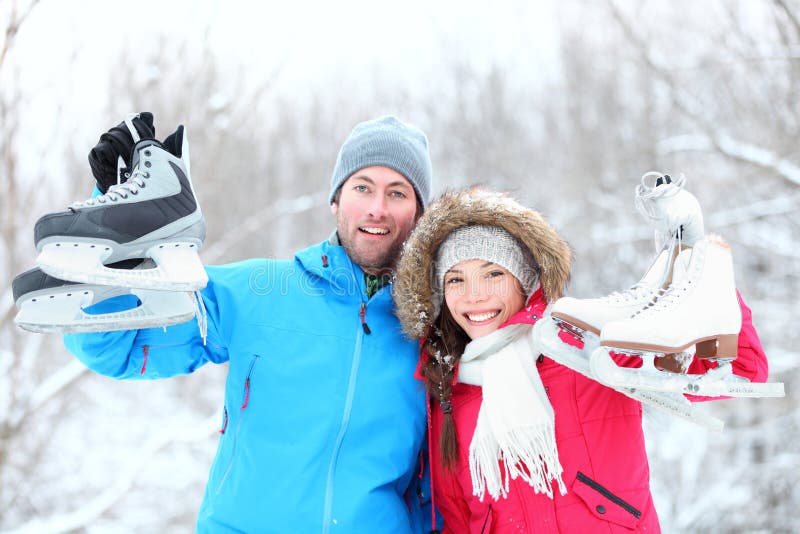 Happy ice skating winter couple stock photos Happy ice skating winter couple stock photos