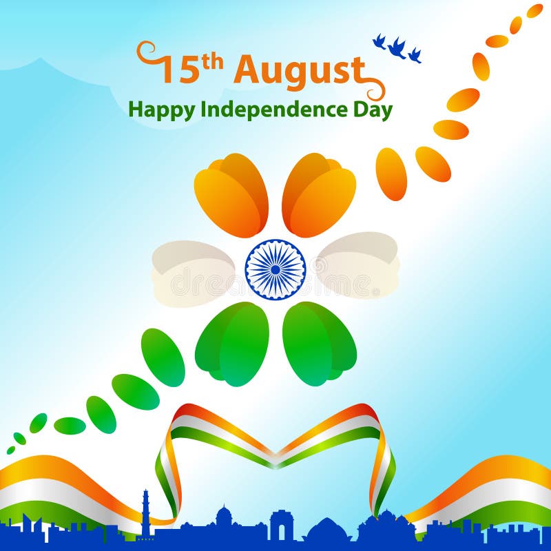Happy Independence Day India with Tricolor Flag Greeting Vector Graphic ...
