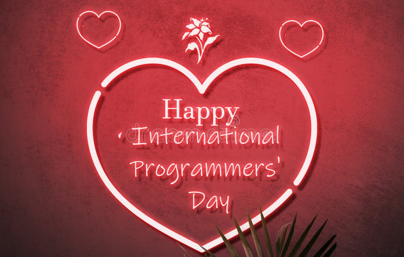 Happy International Programmierer tagsüber Neontext-Effekte stockfotos
