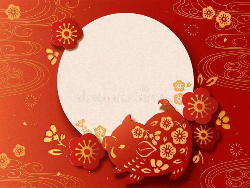 Happy Japanese New Year poster with paper cut style boar