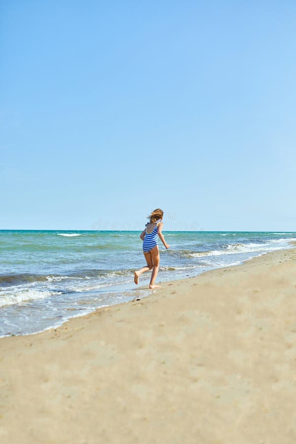 Happy, Joyful Little Girl Run on the Beach Stock Image - Image of ...