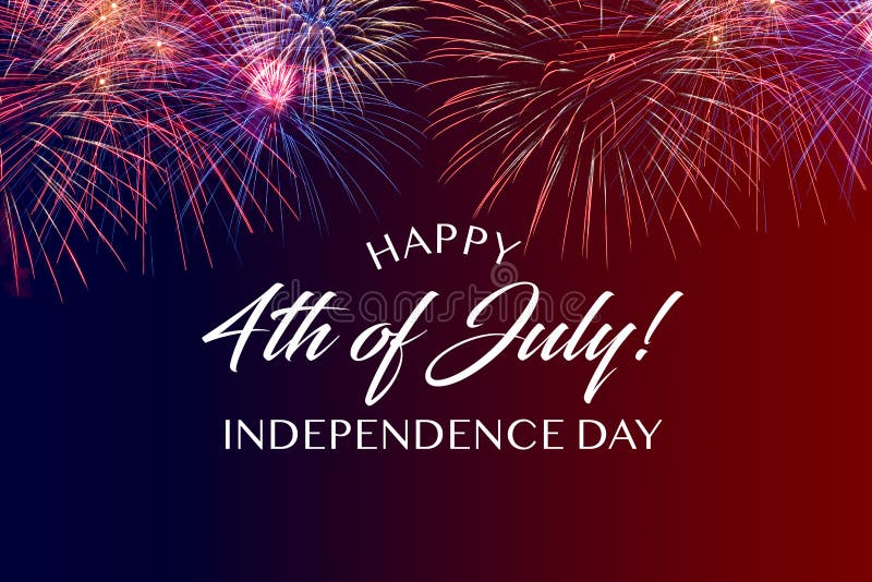 Happy JUly 4th greeting with red and blue background with fireworks. Text greeting stock images, royalty-free photos and pictures