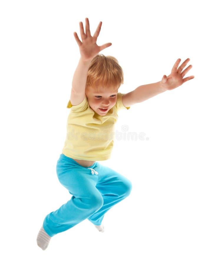 Happy jumping boy isolated on white