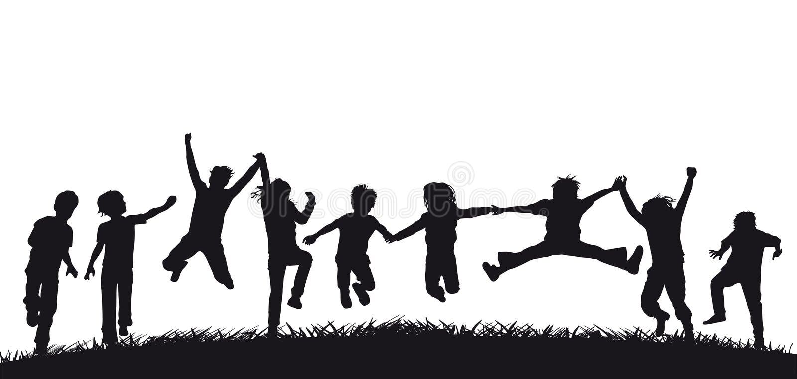 Kids jumping. Silhouettes of kids. Children party. Kids camp sport  illustration. Jump kids on white background. Stock Vector by  ©sofiartmedia.gmail.com 119360712