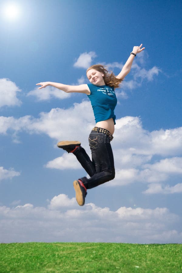 The happy jumping girl
