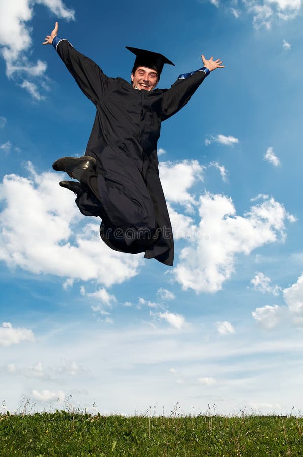 Happy Jumping Graduate Outdoors Stock Photo - Image of joyful, high ...