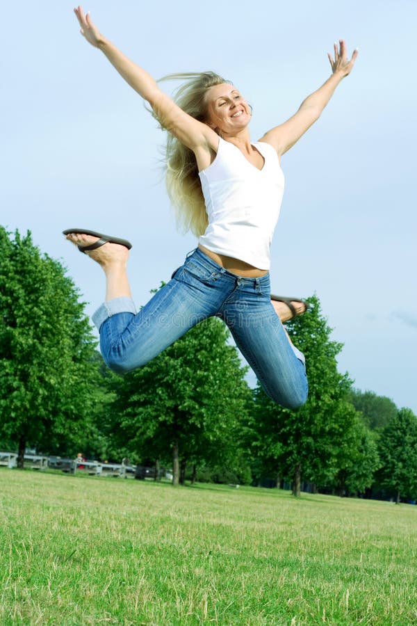 Happy jumping woman.