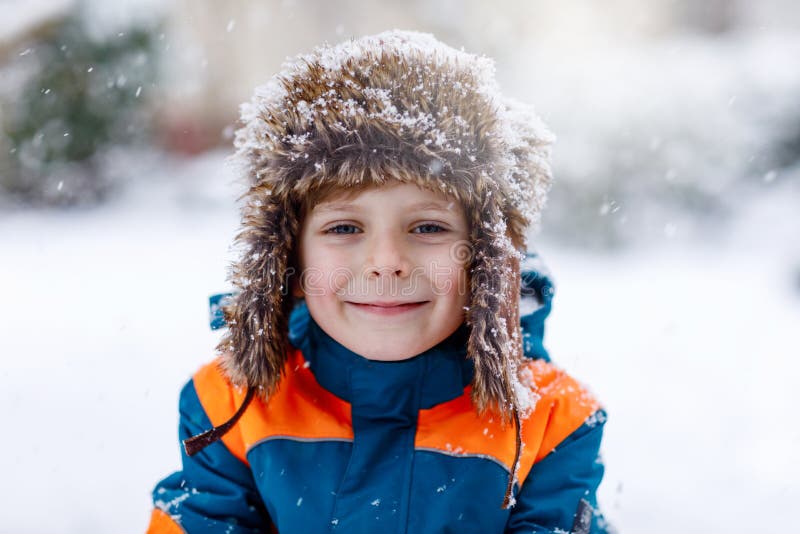 Happy Kid Boy Having Fun with Snow in Winter Stock Image - Image of ...