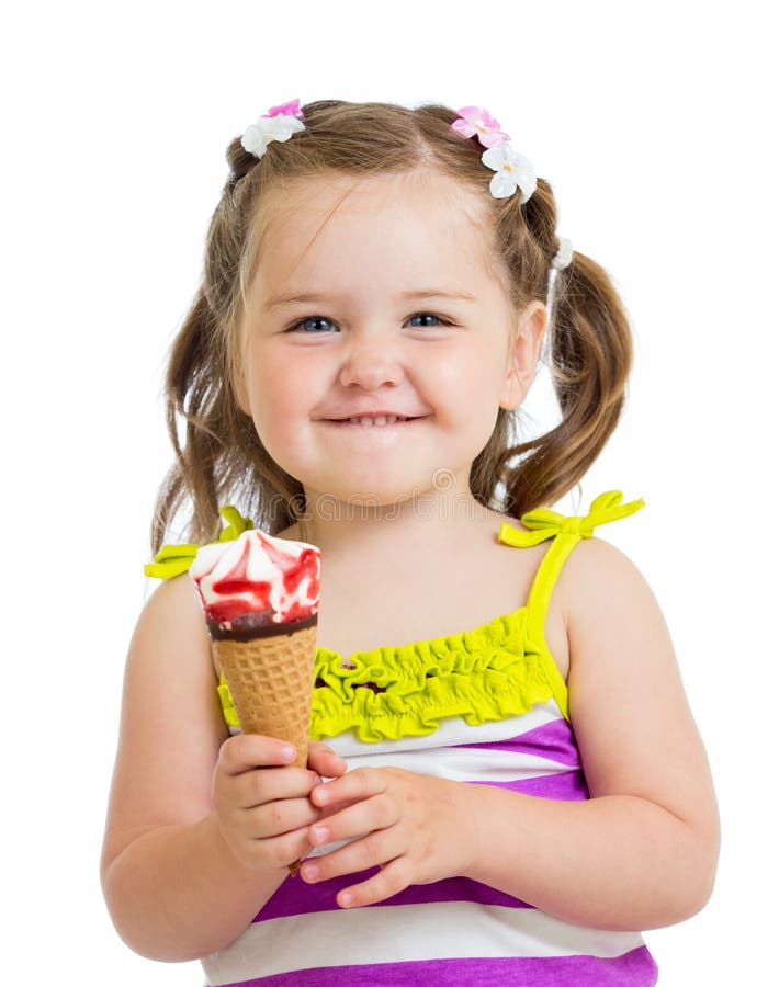 Happy Kid  Eating Ice  Cream  Isolated Stock Image Image of 