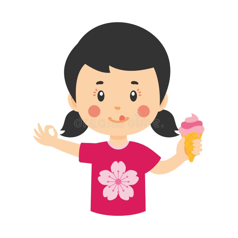 Happy Kid Girl Eating Ice Cream Isolated Stock Illustrations 316