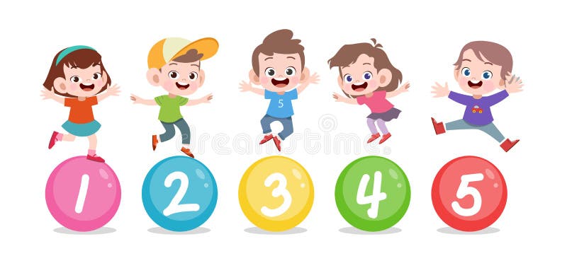 happy kid jump number vector illustration