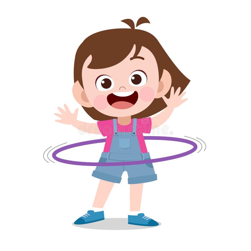 happy kid play with hula hoop vector illustration