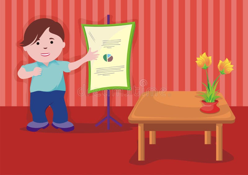 Happy kid show presentation in front of class. Happy boy kid show presentation in front of class stock illustration Happy kid show presentation in front of class. Happy boy kid show presentation in front of class stock illustration
