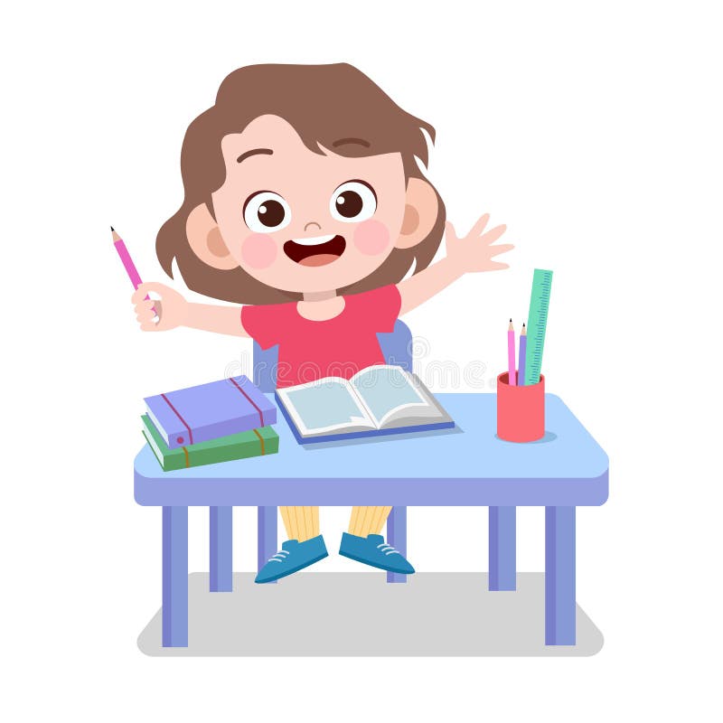 Happy Kid Study Homework Vector Illustration Stock Illustration Illustration Of Good School