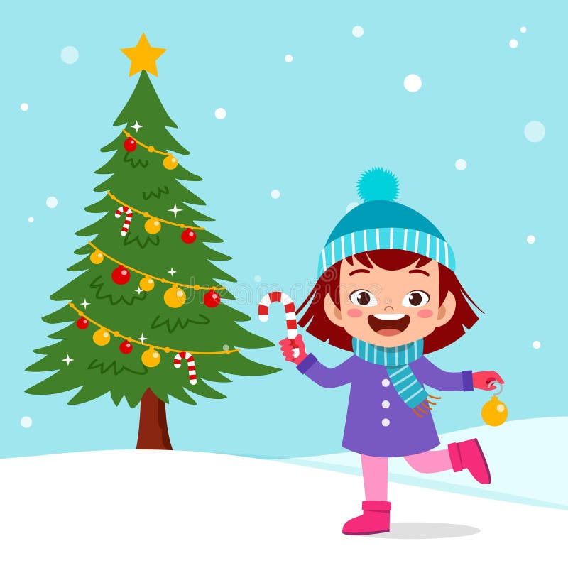 happy kids christmas tree snow stock illustration happy kids christmas tree snow stock illustration