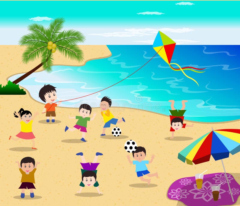 Children Kids Clipart-kids enjoying summer fun at the beach clipart