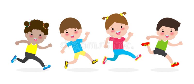 Happy kids jogging for healthy. cartoon character children running vector illustration isolated on white background