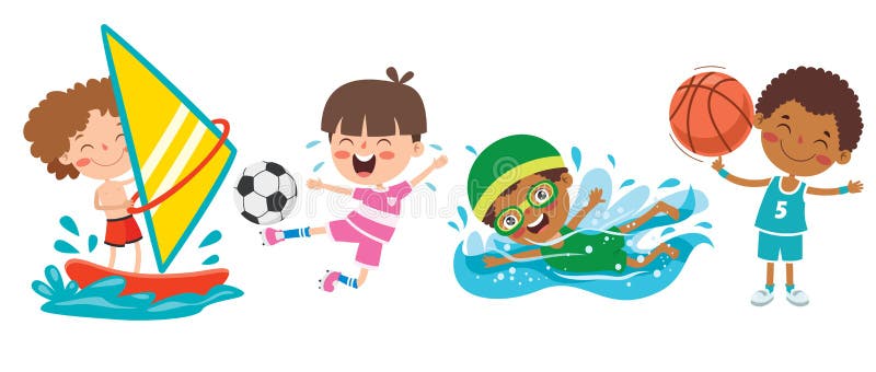 Happy Kids Making Various Sports