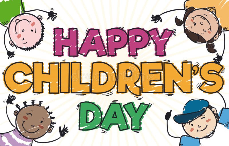Kids in Doodle Style and Spanish Message for Children`s Day, Vector ...