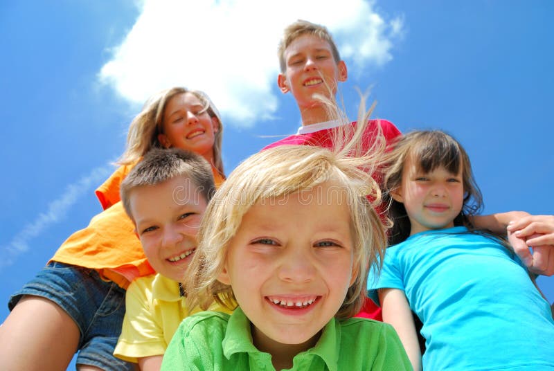 Happy kids with sky background