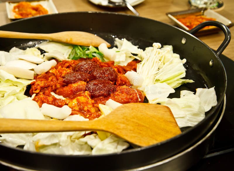 Korea Food in Restaurant on Wooden Table, Set of Beef Pork Unyank