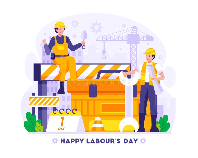Happy Labour Day. Construction Workers are Holding the Tools. Workers