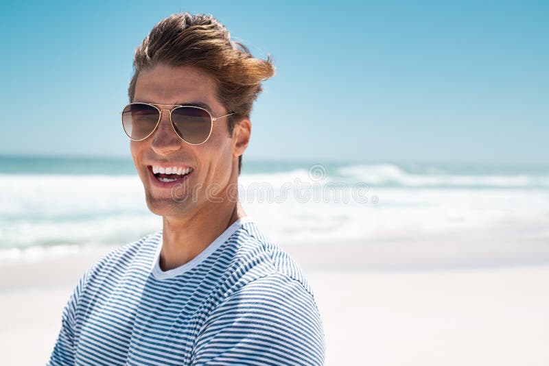 Happy Laughing Man at Beach Stock Image - Image of confidence, casual ...