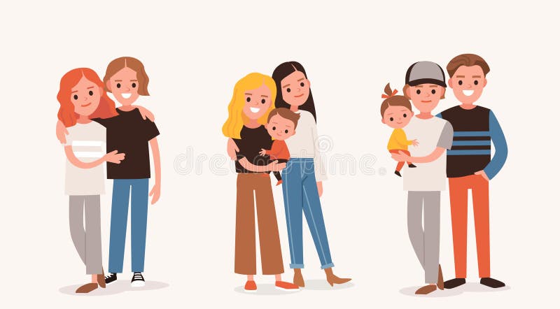 Happy lesbian family with child. Gay couple with a baby.