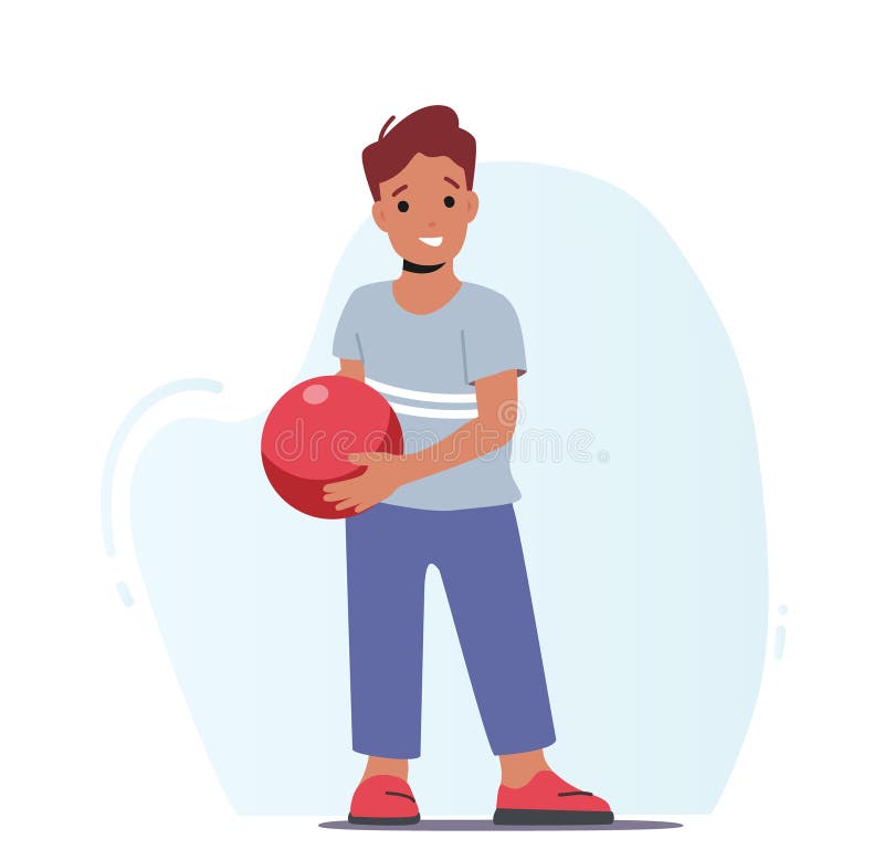 Happy Little Boy Character Wearing Casual Clothing Holding Bowling Ball ...