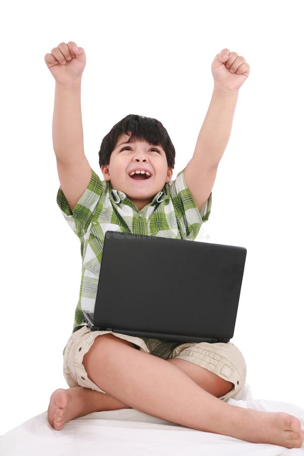 Happy little boy with laptop